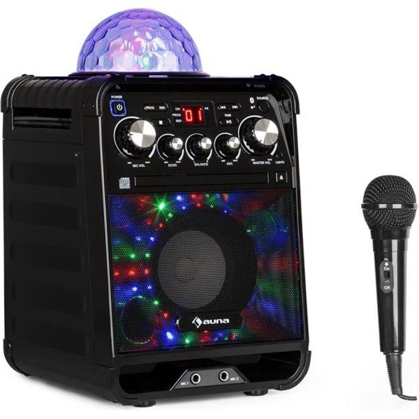 Rockstar LED karaoke-installatie CD speler bluetooth USB AUX 2 x 6,3 mm zwart