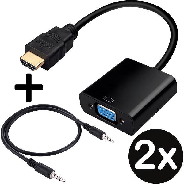 HDMI naar VGA Adapter Kabel Converter 1080p HD Met Audiokabel - Zwart - 2 PACK