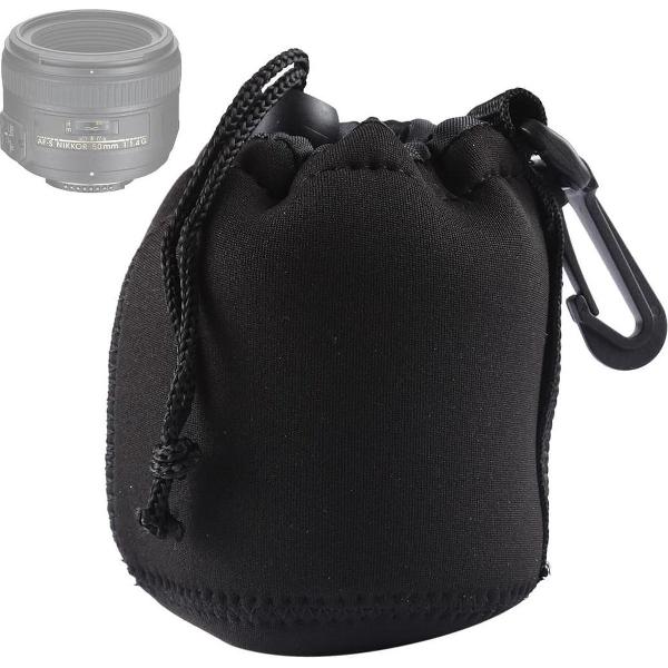 Neopreen SLR cameralens draagtas Buideltas met karabijnhaak, maat: 8x10cm (zwart)
