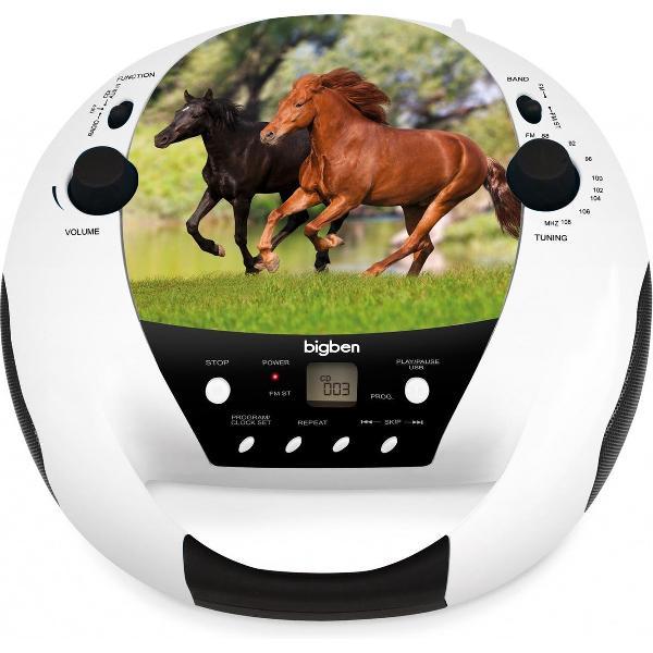 Bigben Draagbare AUX/FM Radio/CD-Speler - Paarden - Wit/Zwart
