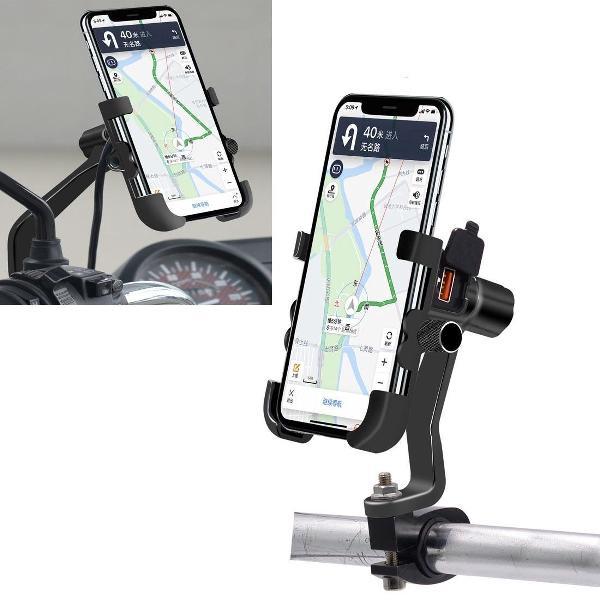 Motorfiets waterdicht QC 3.0 USB-poort snellader adapter aluminium achteruitkijkspiegel houder met schakelaar (zwart)