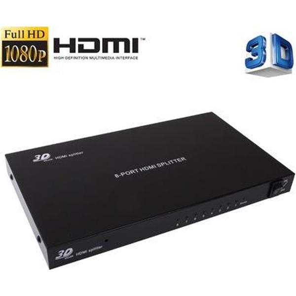1 x 8 Full HD 1080P HDMI-splitter met schakelaar, V1.4-versie, ondersteuning 3D & 4K x 2K (zwart)
