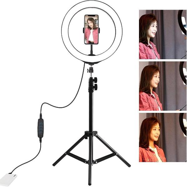 PULUZ 1,1 m statiefbevestiging + 10 inch 26 cm LED-ring Vlogging videolicht Live uitzendingskits