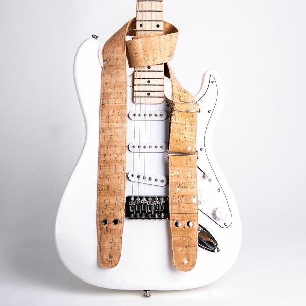 Rock 'n Soul - Gitaarband - Cork 5 Naturel Silver Flake - Vegan - Handgemaakte gitaarriem van kurk en katoen
