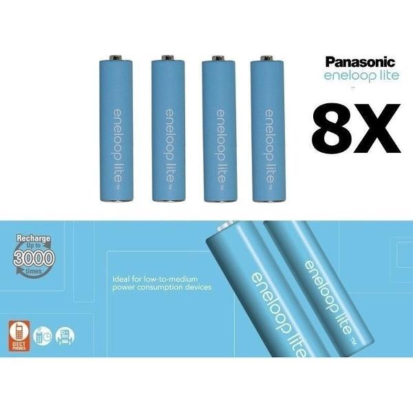 8 Stuks - AAA R3 Panasonic Eneloop Lite 1.2V 550mAh Oplaadbare Batterijen - Speciaal voor dect telefoons, Tot 3000 laadcycli - (in plastic bewaardoosje)