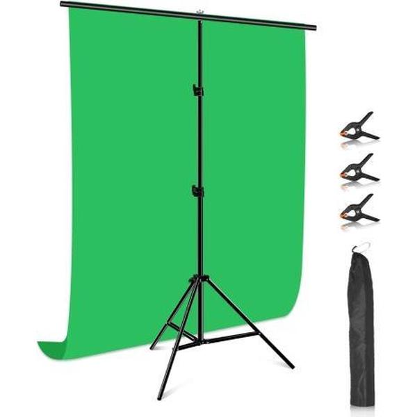 PULUZ 1x2m T-vorm Fotostudio Achtergrond Ondersteuning Stand Achtergrond Dwarsbalk Beugelset met clips (groen)