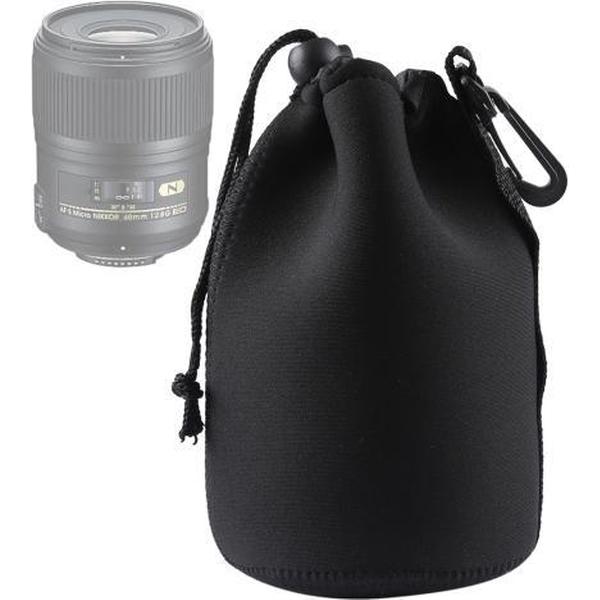 Neopreen SLR cameralens draagtas Buideltas met karabijnhaak, afmeting: 10x18cm (zwart)