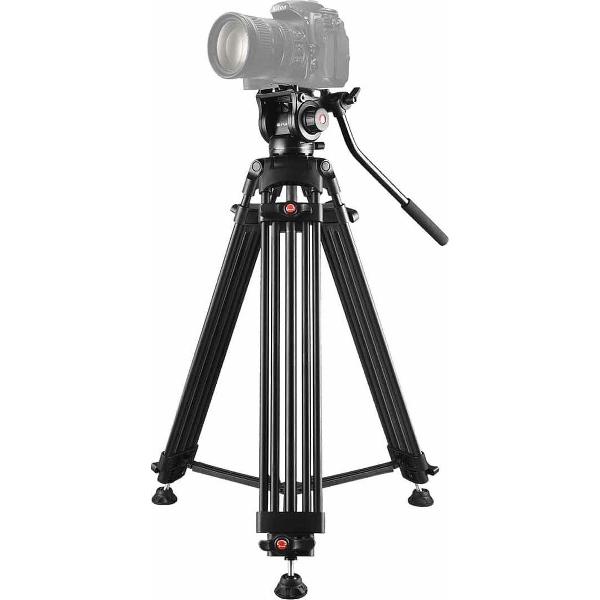 PULUZ professionele heavy-duty video-camcorder aluminium statief met vloeistof sleepkop voor DSLR / SLR-camera, verstelbare hoogte: 80-160cm (zwart)