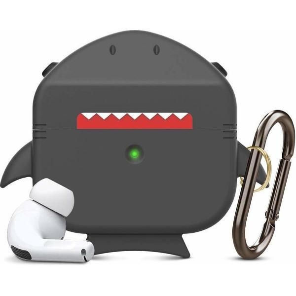 Haai Case Cover Voor Airpods Pro - Siliconen Grijs | Watchbands-shop.nl