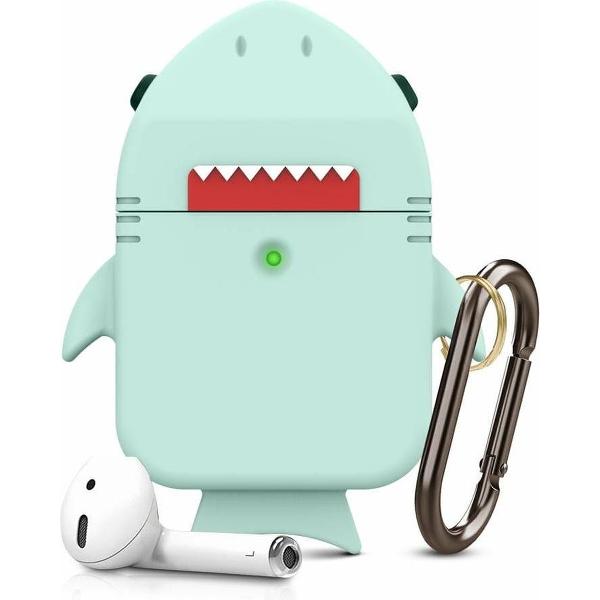 Haai Case Cover Voor Airpods - Siliconen Turquoise | Watchbands-shop.nl