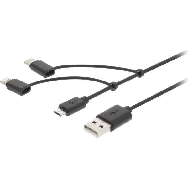 Nedis CCGB60620BK10 3-in-1 Sync And Charge-kabel Usb-a Male - Micro B Male / Type-c Male / 8-pins Lightning 1,0 M Zwart