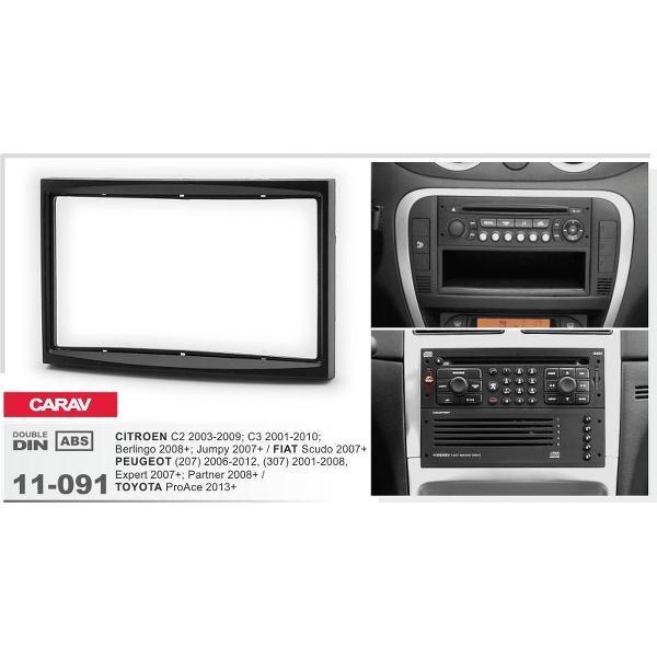 2-DIN PEUGEOT (207) 2006-2012, (307) 2001-2008, Expert 2007+; Partner 2008+ / CITROEN C2 2003-2009; C3 2001-2010; Berlingo 2008+; Jumpy 2007+ / FIAT Scudo 2007+ / TOYOTA ProAce 2013+ inbouwpaneel Audiovolt 11-091