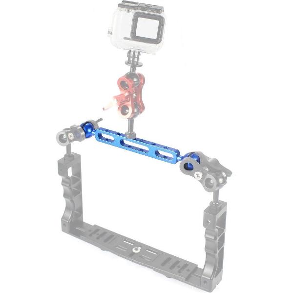 PULUZ 7.87 inch 20cm aluminiumlegering dubbele ballenarm voor onderwaterlamp / videolicht, baldiameter: 2,54 cm (blauw)
