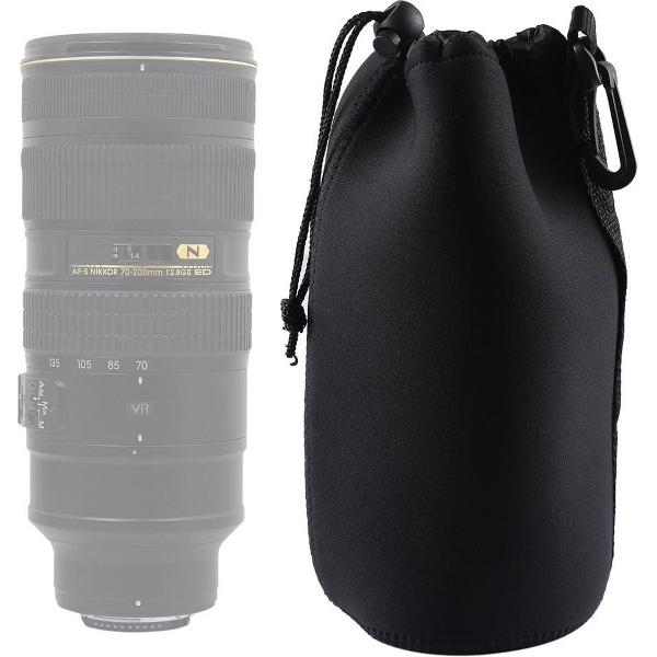 Neopreen SLR-cameralens Draagtas Buideltas met karabijnhaak, afmeting: 10x22cm (zwart)