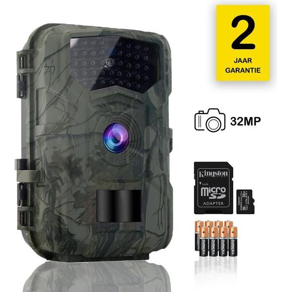 GENZA® Wildcamera met Nachtzicht - 32MP 1080P HD - Waterdicht - Wild Camera - Wildlife Camera - Jachtcamera - Bewakingscamera - Beveiligingscamera -Incl. 32 GB SD en 8 AA Batterijen