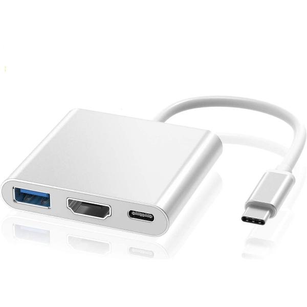 usb c naar hdmi - ElecMoga USB C-naar-HDMI 4K-adapter, Multiport Type C Adapter met USB 3.0 + USB-C poort opladen Digital Converter USB C-hub Compatibel met de MacBook Pro, Google Chromebook, HP, Samsung S8 / S9 en Meer Silver