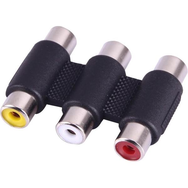Female to Female AV 3 RCA Audio Video Coupler Adapter (zwart)