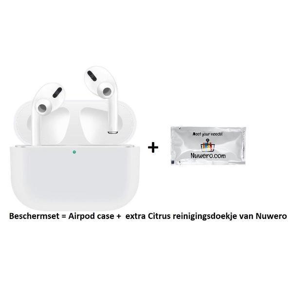 Nuwero – Airpods Pro Case/Hoesje – HOOGWAARDIGE KWALITEIT - Airpods Pro Siliconen - Airpods Pro Cover - Airpods Pro Bescherming - Airpods Case - Geschikt voor Airpods Pro - WIT + Nuwero cleaning Doekje
