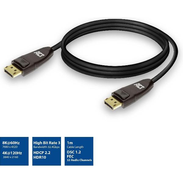 DisplayPort 1.4 kabel 8K -1m - ACT AC4071