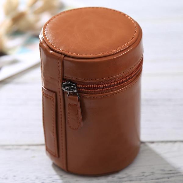 Medium lenshoes PU lederen etui met ritssluiting voor DSLR-cameralens, afmeting: 13x9x9cm (bruin)
