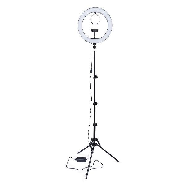 Bella Illumina - Ringlamp met Statief (compleet verstelbaar) - 14 Inch - 196 cm hoog - Drie Verschillende Warmtes - Met Telefoonhouder, Make-up Spiegel en Selfieknop - Ringlight - Ring Lamp – Studiolamp