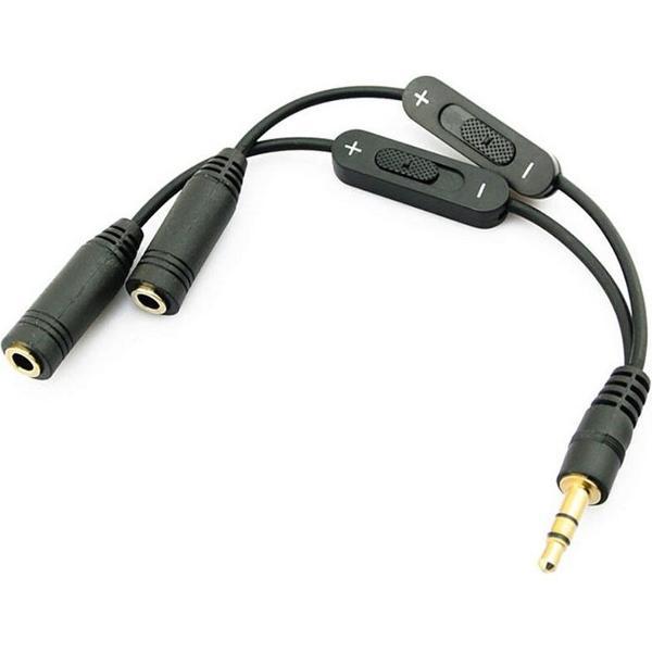 Premium Koptelefoon Splitter - 3.5 mm Mini Jack Aux Audio Kabel Stereo Verdeler - Iphone Oortjes Splitter - Audiosplitter Met Volume Controle - Gold-Plated