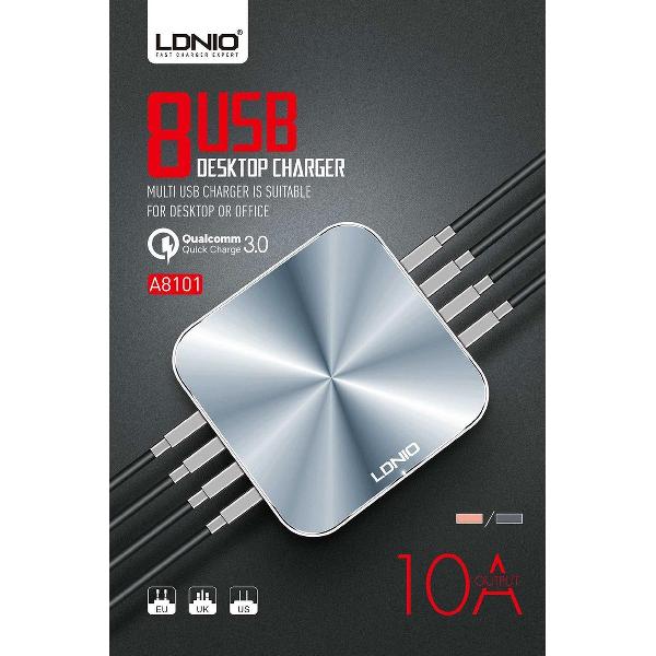 LDNIO - Premium Oplaad Station - 10A - 8 USB poorten met Auto-ID en Qualcomm 3.0 Ingang