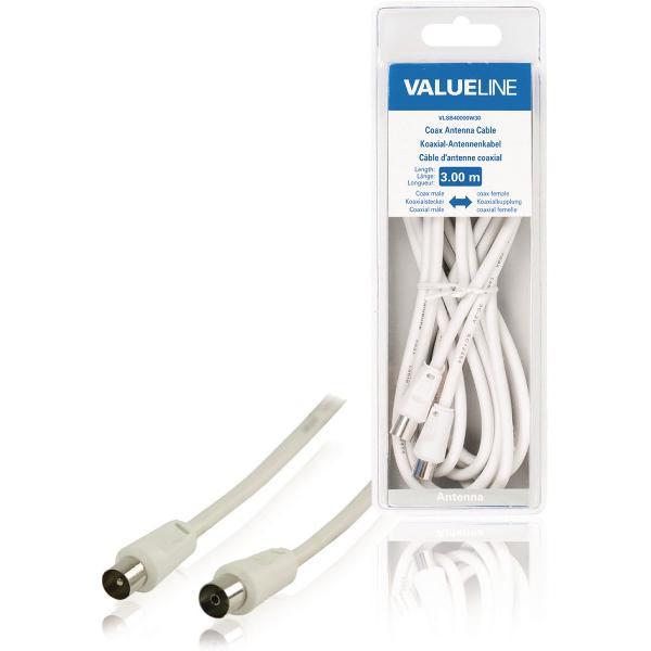 Coaxkabel Coax Male (IEC) - Coax Female (IEC) Recht 3.00 m Wit