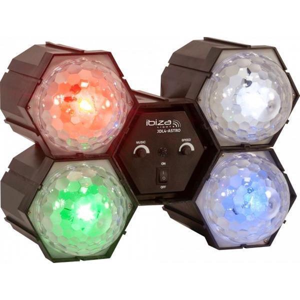 Ibiza Light - Nieuwe versie van een populair lichteffect, samengesteld uit 4 ASTRO-effecten uitgerust met 4 vaste gekleurde LED's