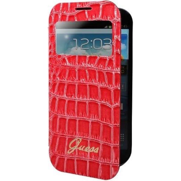 Guess Samsung Galaxy S4 Mini Battery Cover Book Case with Window - Croco Rood