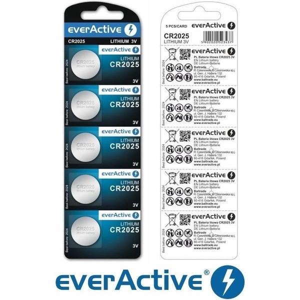 EverActive CR2025 3V Lithium Knoopcel Batterij 2025 DL2025 - 5 stuks