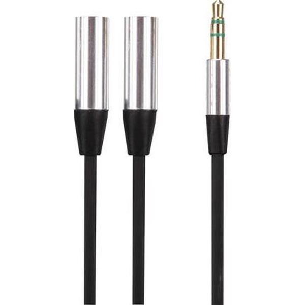Splitter Kabel 3.5 Mm Stereo Mannelijk Naar 2 X 3.5 Mm Stereo Vrouwelijk Met Flexibele Platte Mantel - 20 Cm