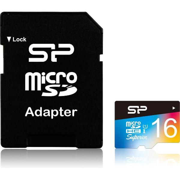 Silicon Power 16GB Superior MicroSDHC Class10 UHS-1 R90/W45Mb/s incl. SD-adapter Zwart