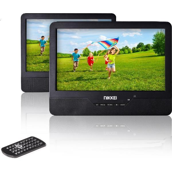 Nikkei NPD910T - Draagbare Auto DVD Speler met USB en 2 LCD-Schermen 9 inch