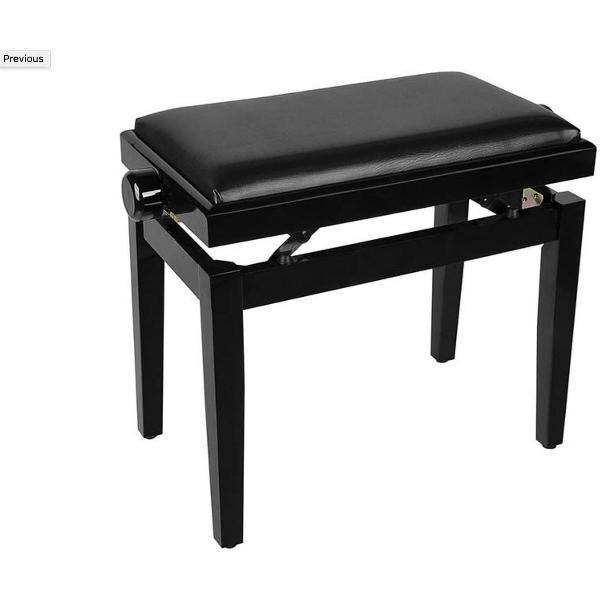 pianobank met verstelbare zitting (55,5x32,5x48-56cm), hoogglans zwart met zwarte skai zitting