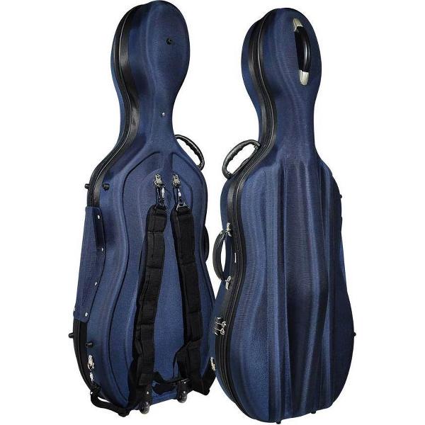 cellokoffer 4/4, gevormd, zacht schuimrubber, wielen, 2 riemen, slot, blauw, 5,3kg