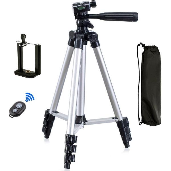 Smartphone Tripod Camera Statief 102 cm met Bluetooth Remote Shutter - Zilver
