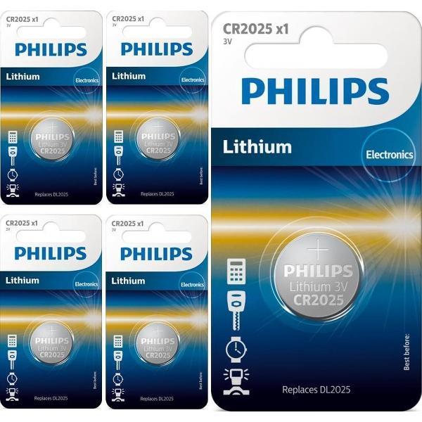 5 Stuks - Philips CR2025 3v lithium knoopcelbatterij