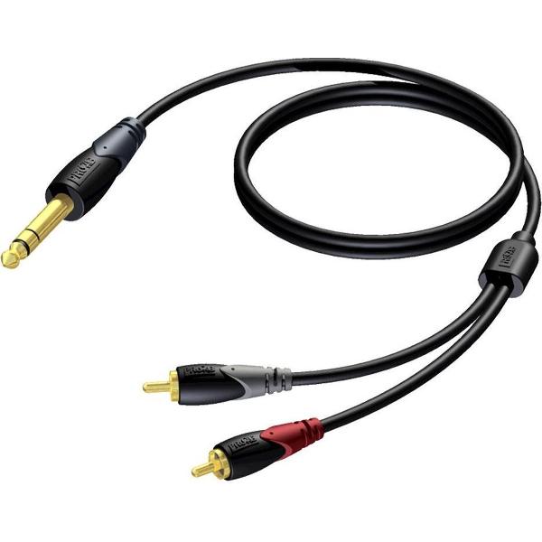 Procab CLA719 6,35mm Jack stereo - Tulp stereo 2RCA kabel - 3 meter