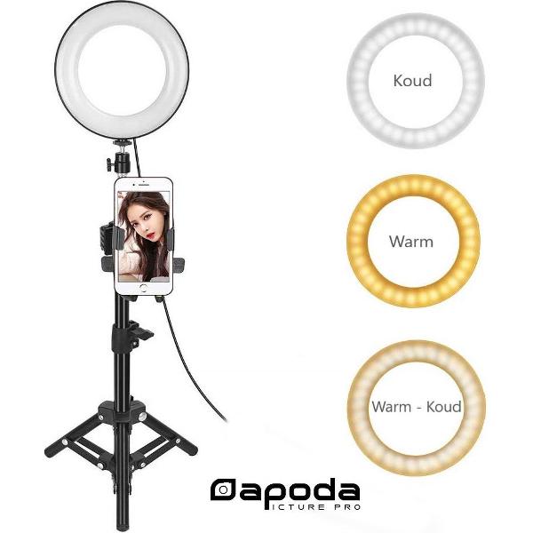 Dapoda® 6 Inch LED Ringlamp met camera statief set – Fotostudio – Ringlight - Lichtstudio
