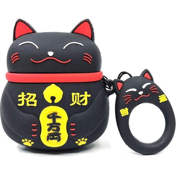Cartoon Silicone Case voor Apple Airpods - Chinese lucky cat - zwart