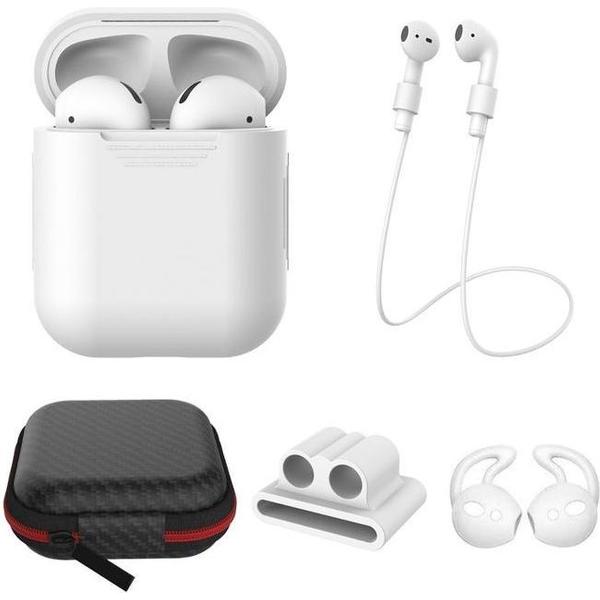 5-in-1 Accessory Bescherming Set Voor Apple Airpods 1/2 - Siliconen Bescherm Hoesje Case Cover Anti Lost Strap - Earhooks - Opbergetui