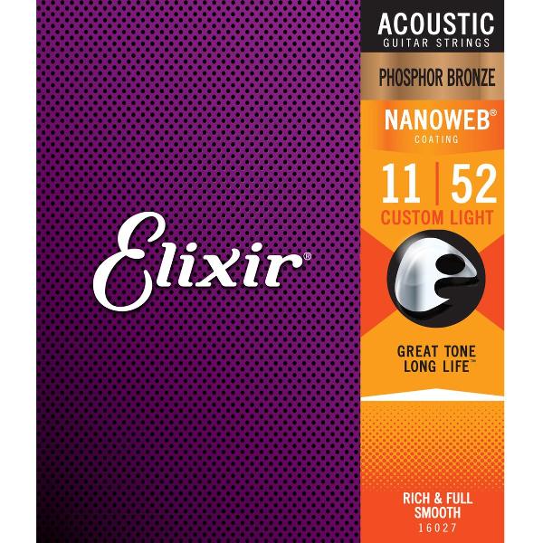 Elixir 16027 snaren voor akoestische gitaren 6 Akoestische fosfor Bronze Nanoweb Coating Custom Light
