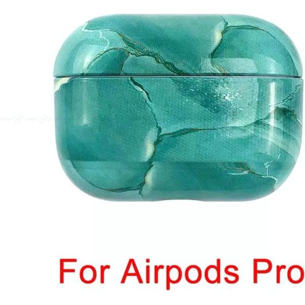 AirPods Marmer case Cover - Beschermhoes - Turqoise - Geschikt voor Apple AirPods PRO