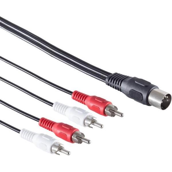 Transmedia DIN 5-pins - 2x Tulp stereo 2RCA audiokabel (recorder - recorder) / zwart - 1,5 meter