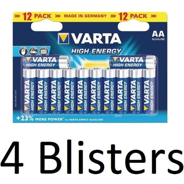 48 Stuks (4 Blisters a 12 st) Varta AA Alkaline Batterijen - 1.5 V High Energy