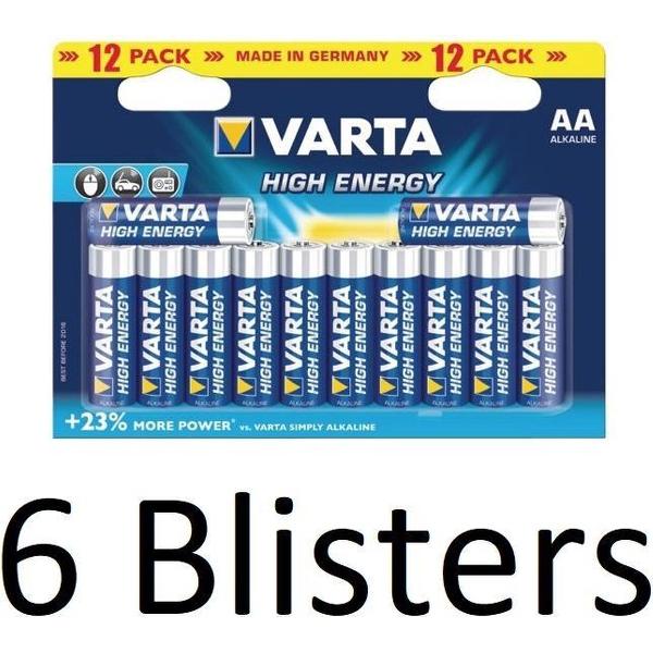 72 Stuks (6 Blisters a 12 st) Varta AA Alkaline Batterijen - 1.5 V High Energy