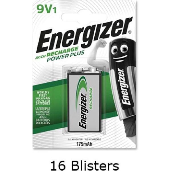 16 stuks (16 blisters a 1 stuk) Energizer 9V batterij oplaadbaar 175 mAh HR22 Rechargeable