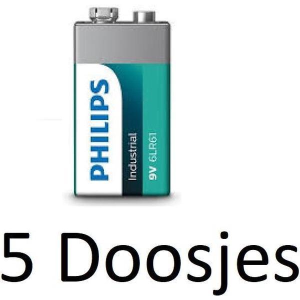50 Stuk (5 Doosjes a 10 st) Philips Industrial 9V / 6LR61 - Alkaline batterijen