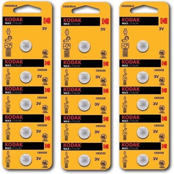 Kodak Max CR2025 165mAh 3V Lithium batterij - 15 Stuks (3 Blisters a 5St)